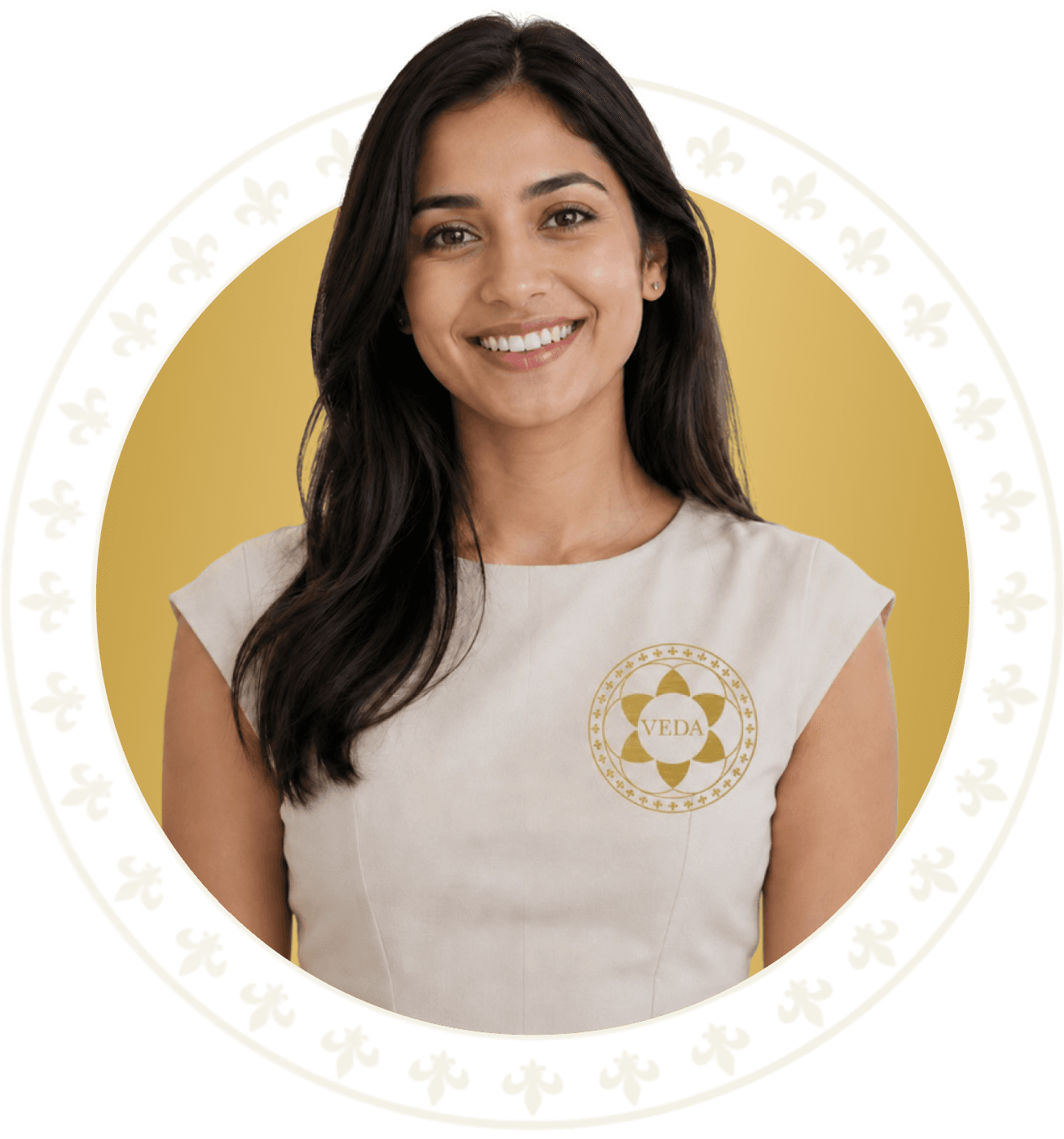 Wellness practitioner wearing a VEDA branded shirt